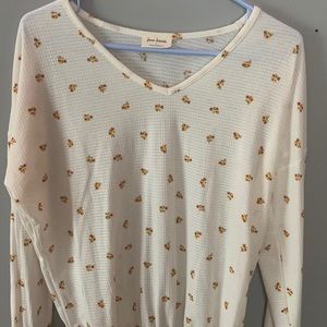 white flower long sleeve shirt